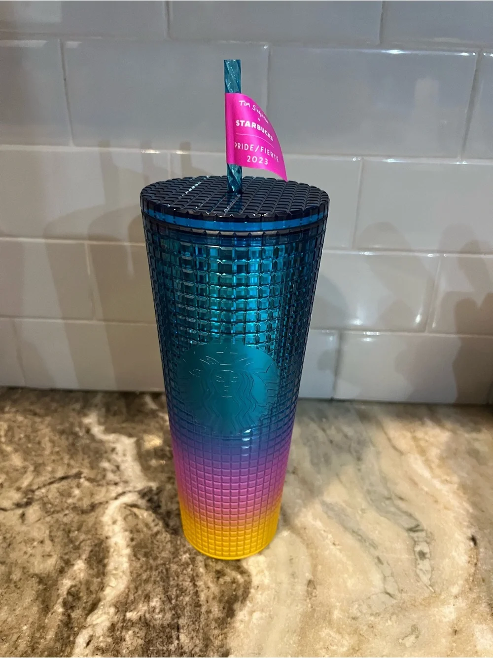 Starbucks Pride 2023 Tim Singleton 24 Oz Venti Tumbler Grid Ombre Rainbow New